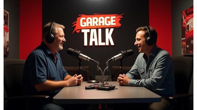 Podcast hosts recording Garage Talk episode